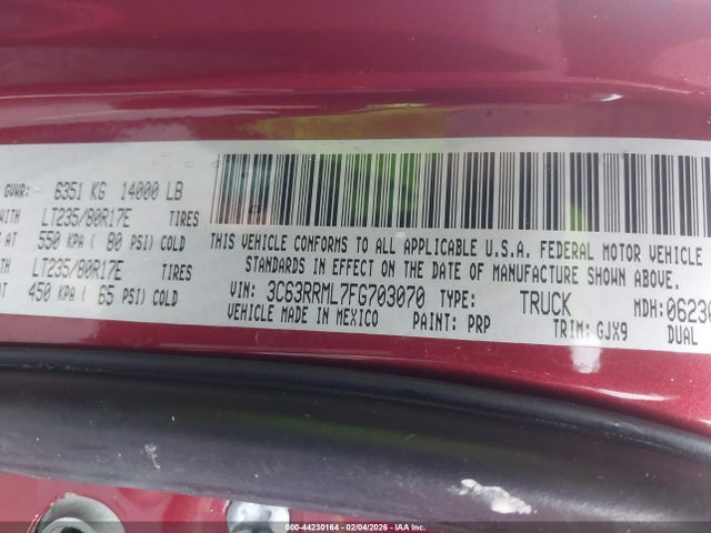 44230164 :رقم المزاد ، 3C63RRML7FG703070 vin ، 2015 Ram 3500 Laramie مزاد بيع