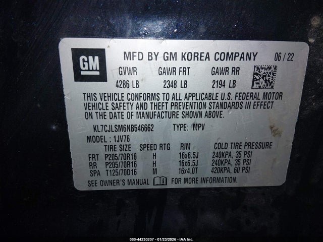 KL7CJLSM6NB546662 Chevrolet Trax Fwd Lt