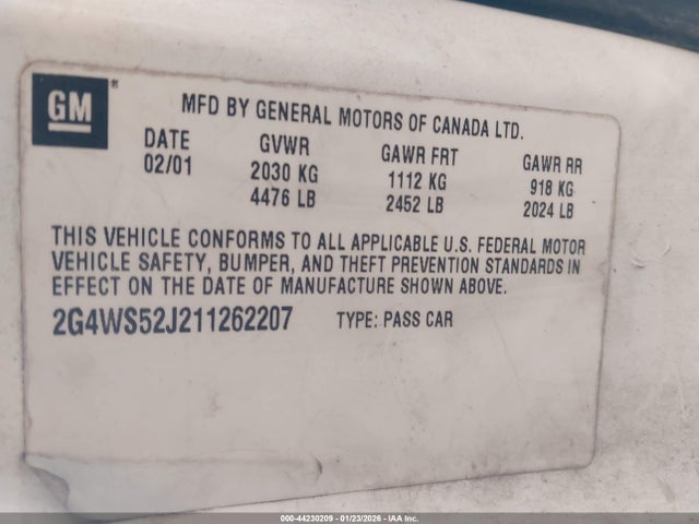 Продажа на аукционе авто 2001 Buick Century Custom, vin: 2G4WS52J211262207, номер лота: 44230209
