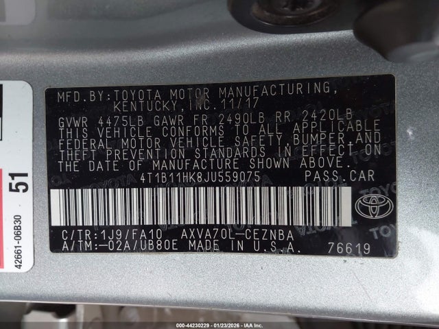 4T1B11HK8JU559075 Toyota CAMRY LE