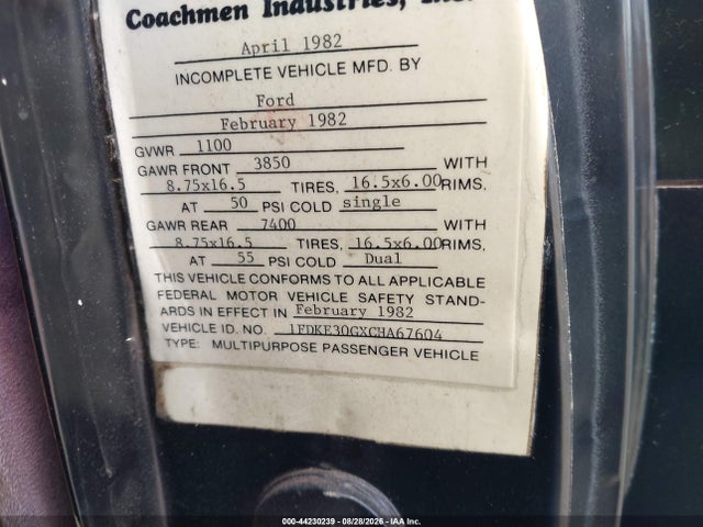 Продаж на аукціоні авто 1982 Ford Econoline E350 Cutaway Van, vin: 1FDKE30GXCHA67604, номер лоту: 44230239