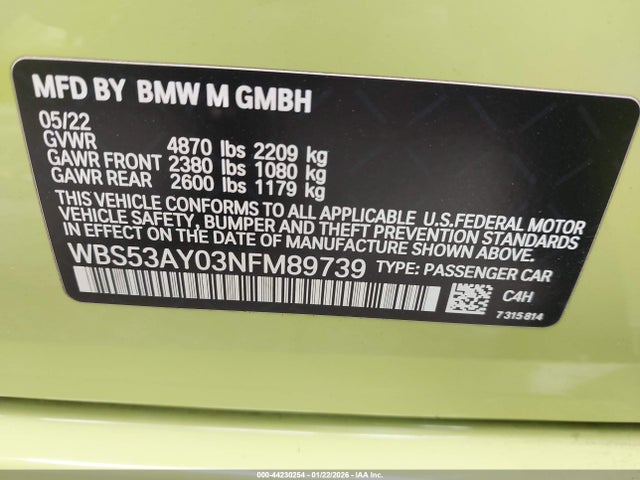 WBS53AY03NFM89739 BMW M3 Sedan