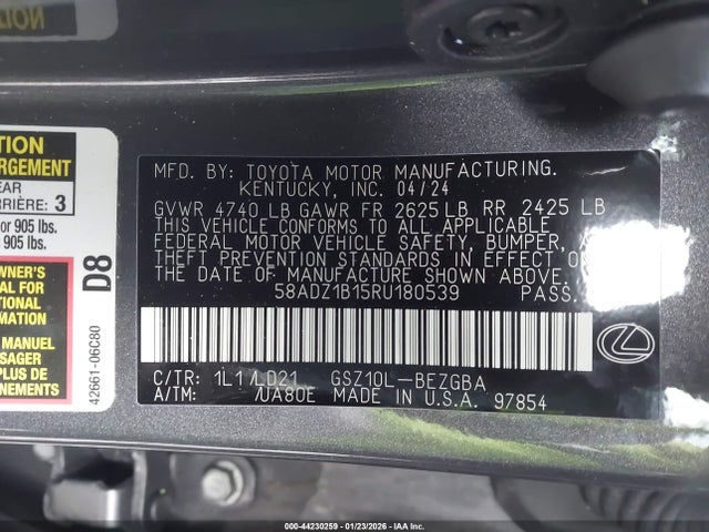 Продаж на аукціоні авто 2024 Lexus Es 350, vin: 58ADZ1B15RU180539, номер лоту: 44230259
