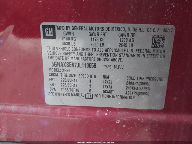 3GNAXSEV7JL119658 Chevrolet EQUINOX LT