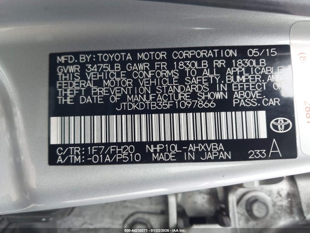 JTDKDTB35F1097866 Toyota Prius C One
