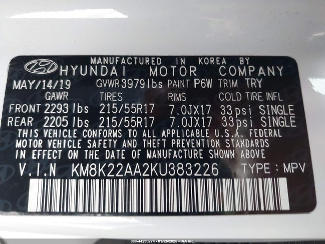 KM8K22AA2KU383226 Hyundai Kona Sel