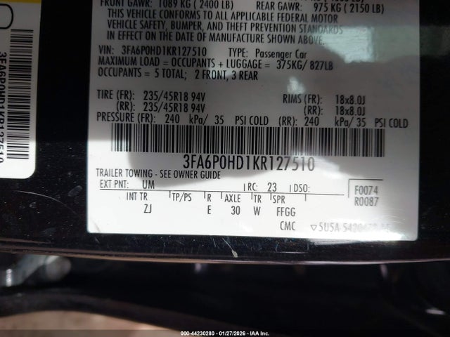 Ford FUSION SE 2019 3FA6P0HD1KR127510 Image 9