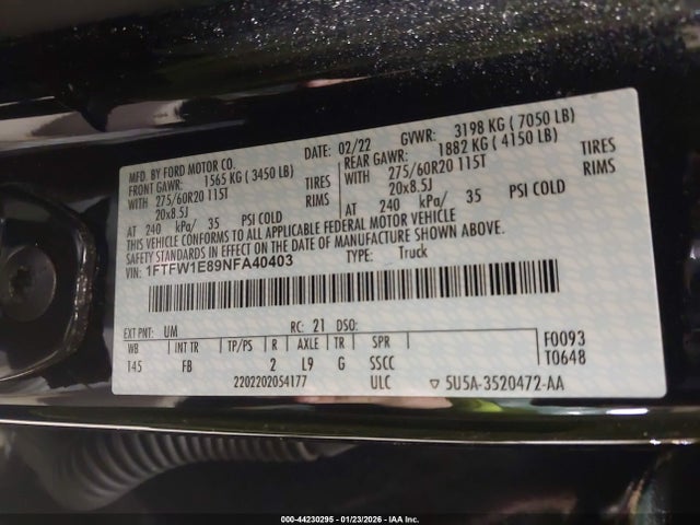 Продаж на аукціоні авто 2022 Ford F-150 Xlt, vin: 1FTFW1E89NFA40403, номер лоту: 44230295
