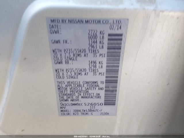 5N1CL0MM9EC526050 Infiniti Qx60 Hybrid