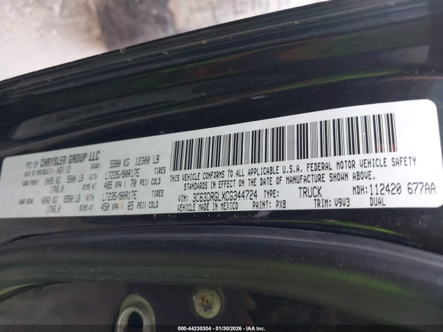 2012 Ram 3500 St მანქანა იყიდება აუქციონზე, vin: 3C63DRGLXCG344724, აუქციონის ნომერი: 44230304