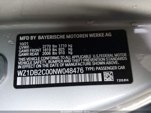 WZ1DB2C00NW048476 Toyota Gr Supra 2.0