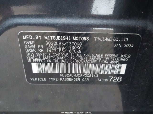 ML32AUHJ0RH008143 Mitsubishi Mirage Es/le