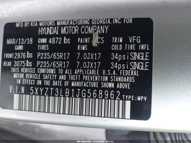 5XYZT3LB1JG568962 Hyundai Santa Fe Sport 2.4l