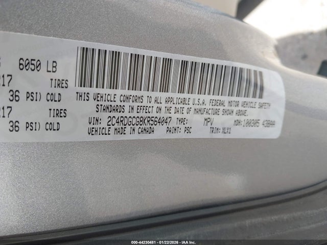 2C4RDGCG8KR564047 Dodge Grand Caravan Sxt