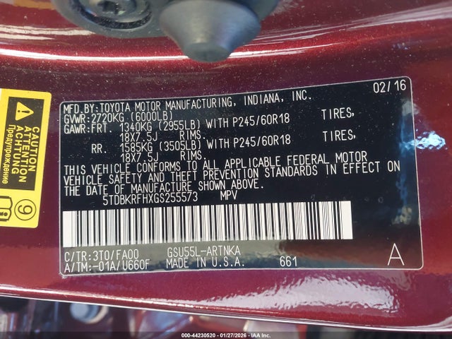 2016 TOYOTA HIGHLANDER 5TDBKRFHXGS255573 Photo 8