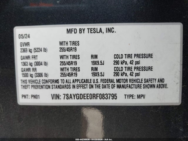 2024 TESLA MODEL Y 7SAYGDEE0RF083795 Photo 8