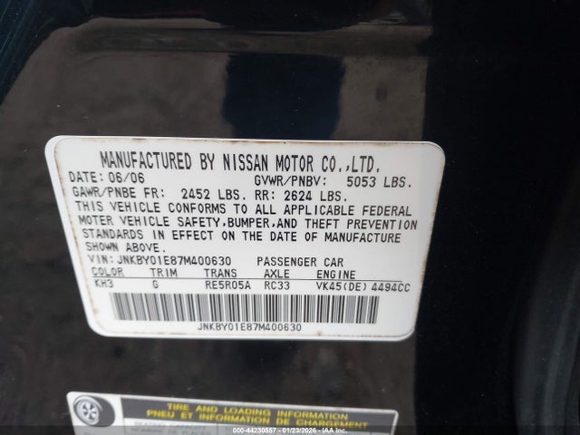 Продаж на аукціоні авто 2007 Infiniti M45 Sport, vin: JNKBY01E87M400630, номер лоту: 44230557