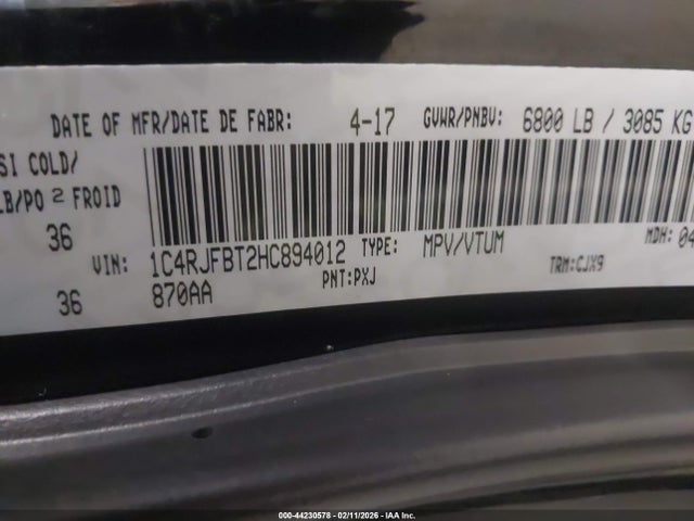 Продажа на аукционе авто 2017 Jeep Grand Cherokee Limited, vin: 1C4RJFBT2HC894012, номер лота: 44230578