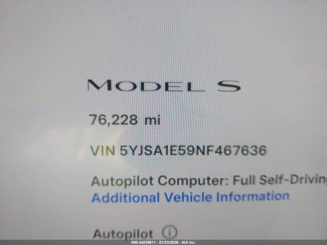 44230611 :رقم المزاد ، 5YJSA1E59NF467636 vin ، 2022 Tesla Model S Dual Motor All-wheel Drive مزاد بيع