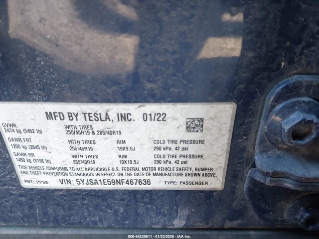 2022 TESLA MODEL S 5YJSA1E59NF467636 Photo 8