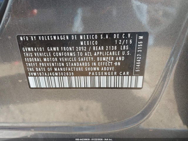 3VW167AJ4GM302639 Volkswagen Jetta 1.4t S