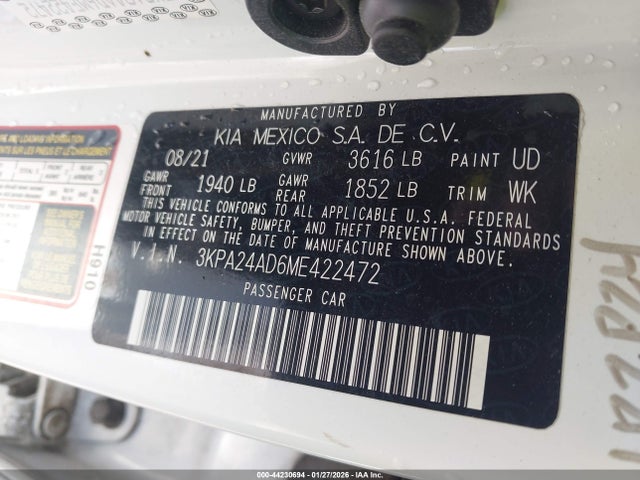 3KPA24AD6ME422472 KIA RIO LX