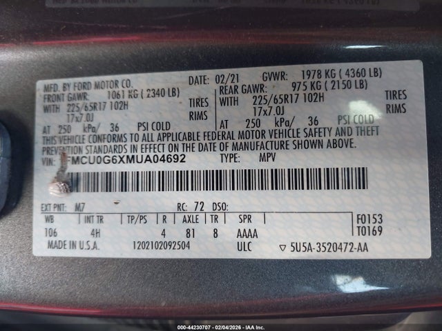 1FMCU0G6XMUA04692 Ford ESCAPE SE