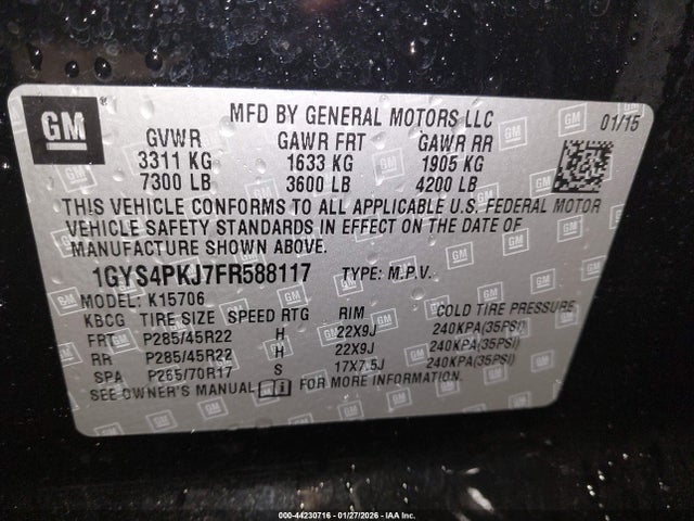 Aukcja sprzedaży 2015 Cadillac Escalade Platinum, vin: 1GYS4PKJ7FR588117, numer aukcji: 44230716