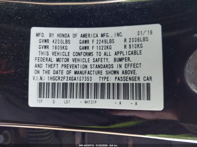 1HGCR2F3XGA107353 Honda ACCORD LX