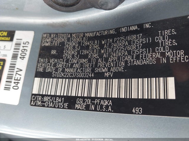 2007 TOYOTA SIENNA 5TDZK22C37S003244 Photo 8
