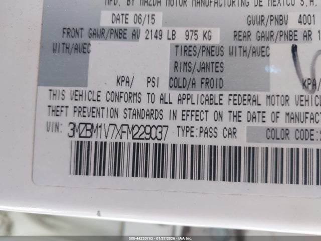 3MZBM1V7XFM229037 Mazda Mazda3 I Touring