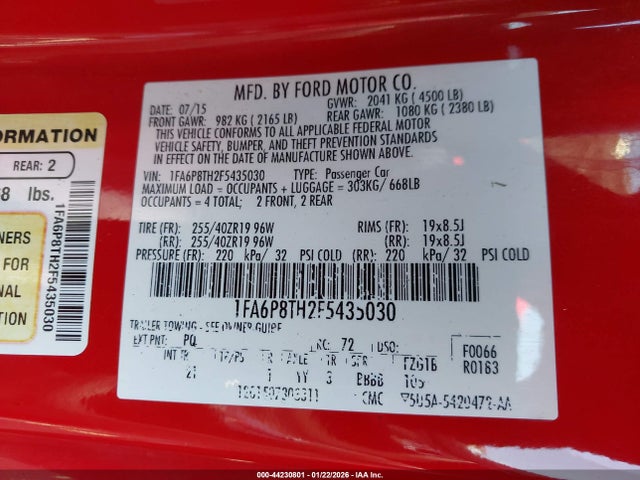 Ford Mustang Ecoboost 2015 1FA6P8TH2F5435030 Image 9