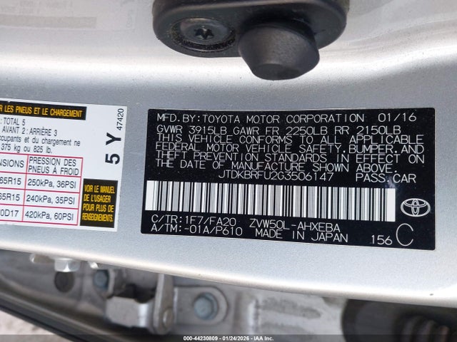 JTDKBRFU2G3506147 Toyota Prius Two
