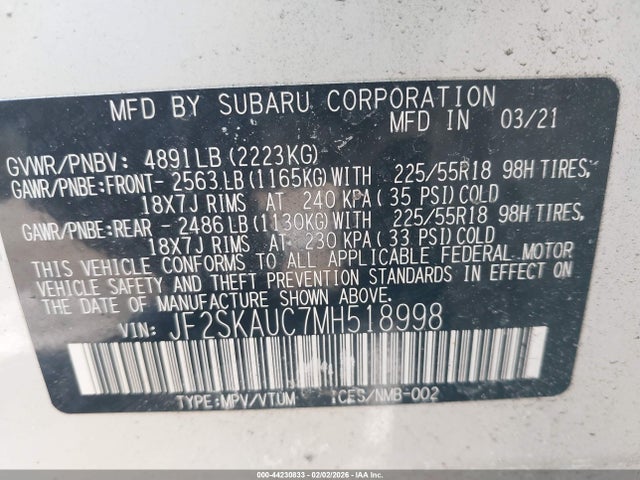 JF2SKAUC7MH518998 Subaru Forester Limited