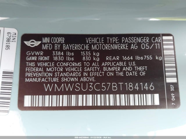 2011 MINI COOPER WMWSU3C57BT184146 Photo 8