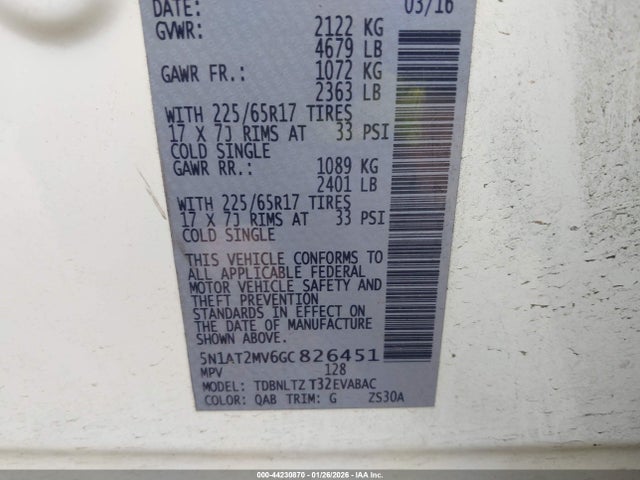 5N1AT2MV6GC826451 Nissan ROGUE SV