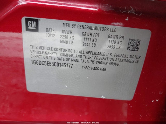 Aukcja sprzedaży 2012 Cadillac Cts Standard, vin: 1G6DC5E53C0145177, numer aukcji: 44230881