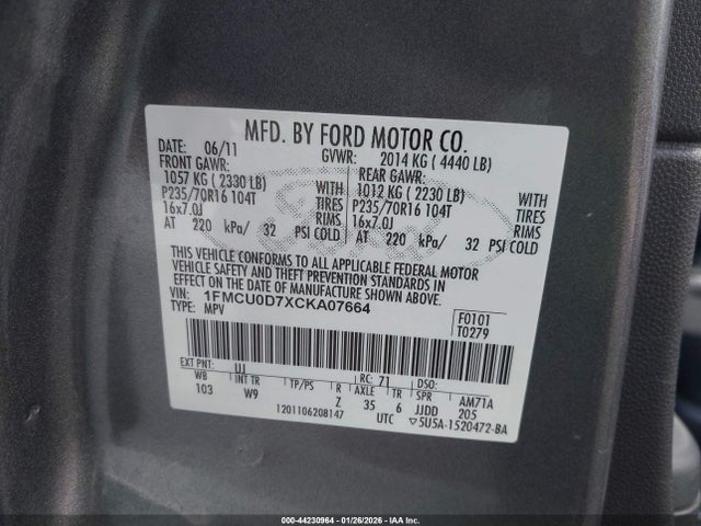 2012 FORD ESCAPE 1FMCU0D7XCKA07664 Photo 8