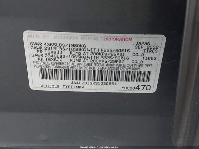 2003 MITSUBISHI OUTLANDER JA4LZ31GX3U030551 Photo 8