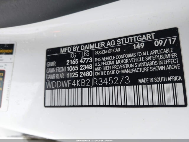 44230976 :رقم المزاد ، WDDWF4KB2JR345273 vin ، 2018 Mercedes-benz C 300 4matic مزاد بيع