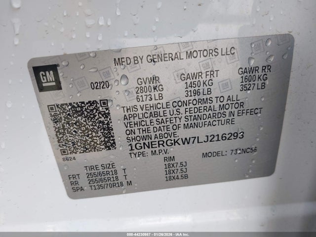 1GNERGKW7LJ216293 Chevrolet Traverse Fwd Lt Cloth