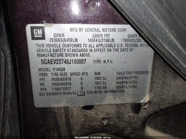 Aukcja sprzedaży 2008 Buick Enclave Cxl, vin: 5GAEV23748J190887, numer aukcji: 44230999