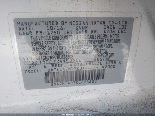 2019 NISSAN VERSA 3N1CN7AP7KL828803 Photo 8