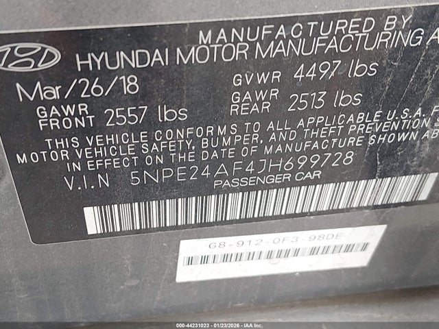 5NPE24AF4JH699728 Hyundai SONATA SE