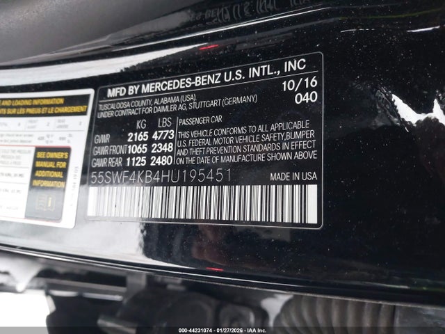 44231074 :رقم المزاد ، 55SWF4KB4HU195451 vin ، 2017 Mercedes-benz C 300 Sport 4matic مزاد بيع