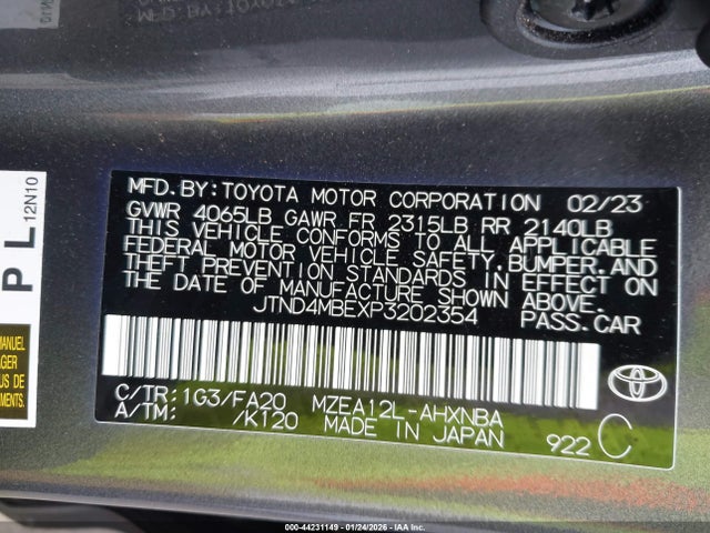 JTND4MBEXP3202354 Toyota COROLLA SE