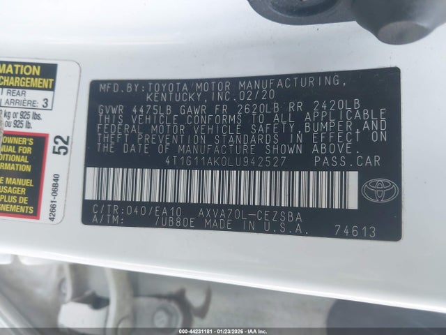 4T1G11AK0LU942527 Toyota CAMRY SE