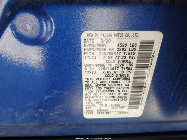 JN8AT2MT0LW041343 Nissan Rogue Sv Fwd