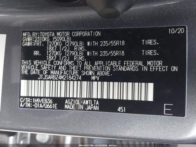 Aukcja sprzedaży 2021 Lexus Nx 300 F Sport, vin: JTJSARBZ4M2184274, numer aukcji: 44231194