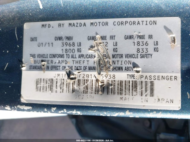 Продажа на аукционе авто 2011 Mazda Mazda3 I Sport, vin: JM1BL1UF2B1445938, номер лота: 44231198